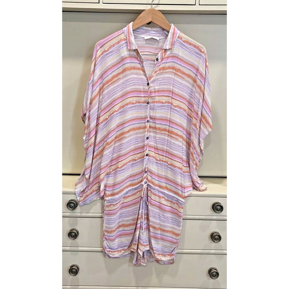 Karlie Striped Kaftan Sleeve Romper Swim Cover Summer Stripe Pink Orange sz S